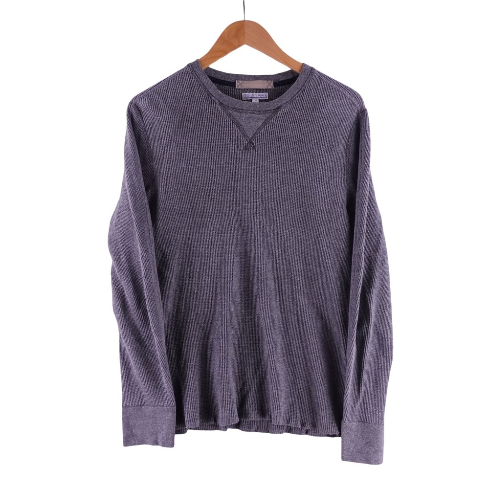 Wallace & Barnes Mens Medium Waffle Knit Thermal Crewneck Sweater Grey Cotton
